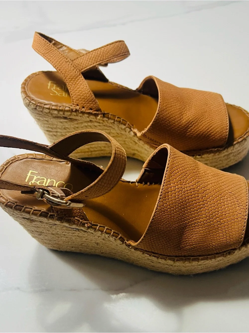 Franco Sarto Tan Women's Leather Espadrille Slide Sandals - Size 6.5